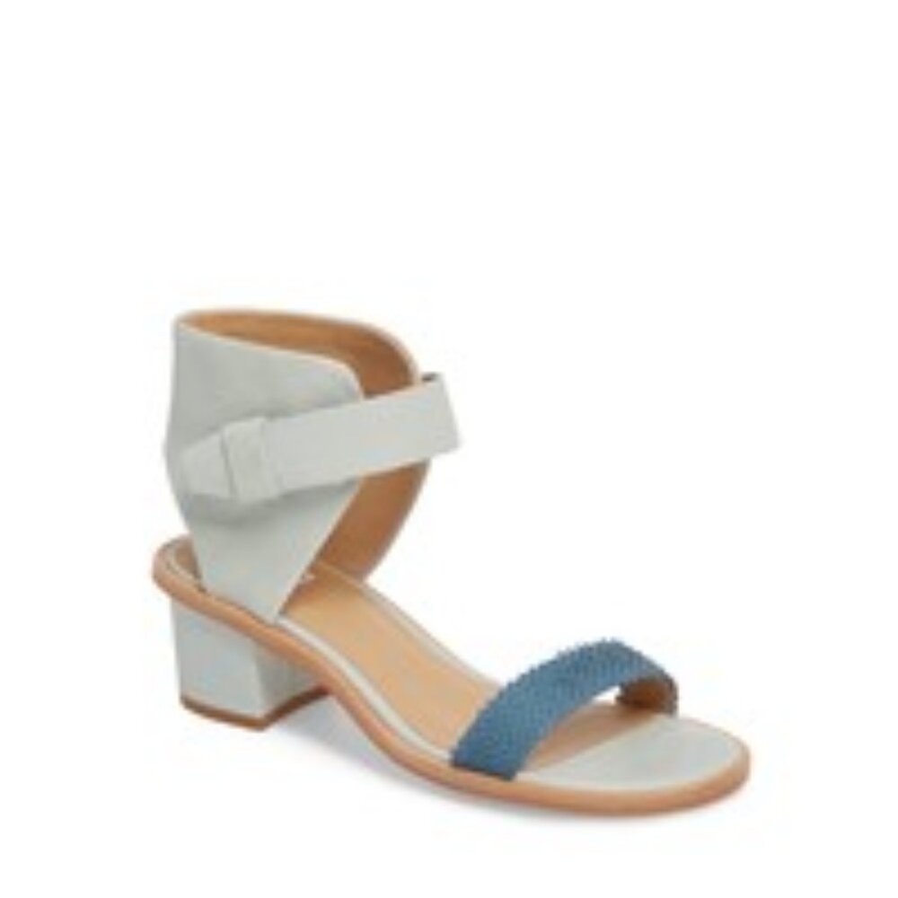 M4d3 Women's Matt Gray Indio Block Heel Leather Ankle Strap‎ Sandal Size 8M